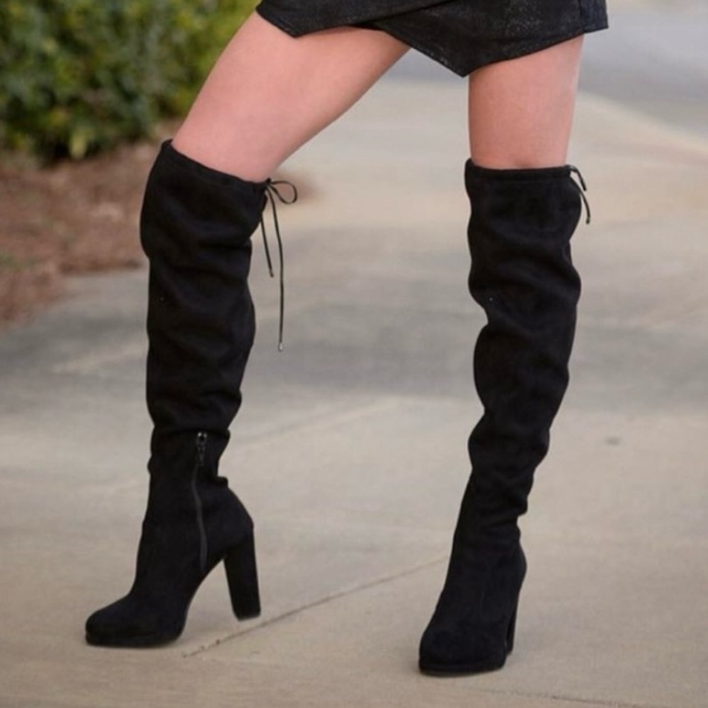 Gianni Black Thigh High Suede Boots Size 6.5 Black